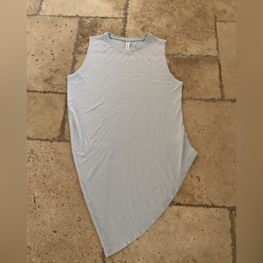 Athleta Top Womens Medium Blue Long Length Tie Waist Sleeveless Shirt